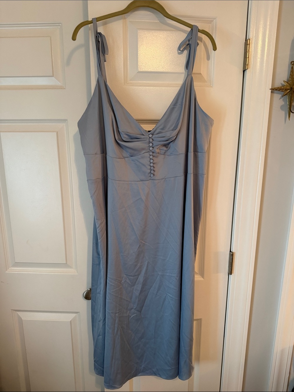 DANIELLE BERNSTEIN Light Blue Tie-Shoulder Midi Slip Dress